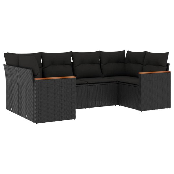 vidaXL Salon de jardin 6 Pièces avec coussins noir résine tressée