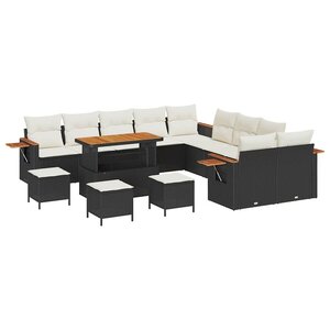 vidaXL Ensemble de canapé de jardin avec coussin 14 Pièces Noir et Crème