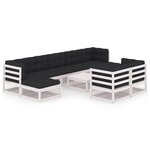 vidaXL Salon de jardin 10 Pièces avec coussins Blanc Bois de pin massif