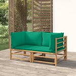 vidaXL Canapés d'angle de jardin avec coussins vert 2 Pièces bambou