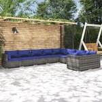 vidaXL Salon de jardin 9 Pièces avec coussins Résine tressée Gris