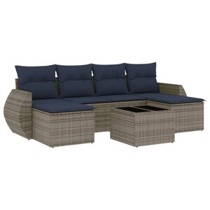 vidaXL Salon de jardin 7 Pièces avec coussins gris résine tressée