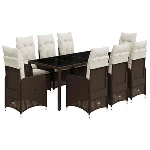 vidaXL Ensemble de bistro de jardin 9 Pièces coussins marron poly rotin