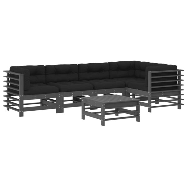 vidaXL Salon de jardin 6 Pièces avec coussins gris bois massif