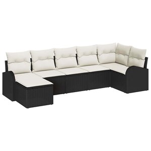 vidaXL Ensemble de canapé de jardin avec coussin 7 Pièces Noir Poly rotin