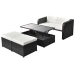 vidaXL Salon de jardin 4 Pièces avec coussins Résine tressée Noir