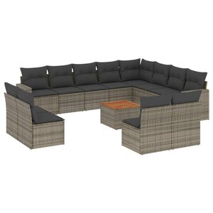 vidaXL Salon de jardin avec coussins 13 Pièces gris résine tressée