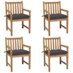 vidaXL Chaises de jardin lot de 4 avec coussins anthracite Teck solide