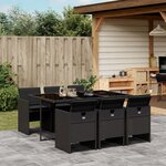vidaXL Ensemble à manger de jardin coussins 7Pièces Noir Résine tressée