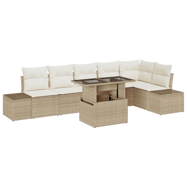 vidaXL Ensemble de Canapé de Jardin 7 pièces avec Coussins beige Poly Rattan