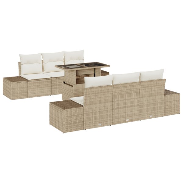 vidaXL Ensemble de canapé de jardin 7 pièces avec coussins beige en poly rotin