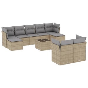 vidaXL Salon de jardin avec coussins 10 Pièces beige résine tressée