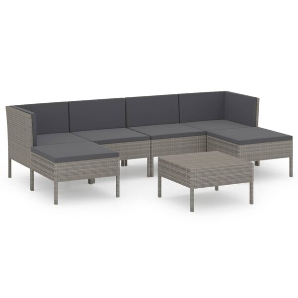 vidaXL Salon de jardin 7 Pièces avec coussins résine tressée gris