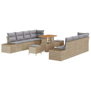 vidaXL Ensemble de canapé de jardin 11 Pièces Beige Poly rotin