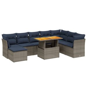 vidaXL Salon de jardin 9 Pièces avec coussins gris résine tressée