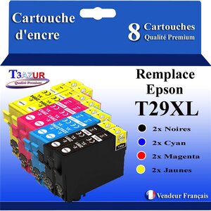 T3AZUR - 8x Cartouches compatibles avec Epson Expression Home XP-332 XP-335 XP-342 XP-345 XP-352 XP-355 T29XL