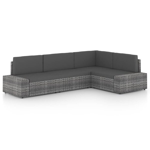 vidaXL Salon de jardin 4 Pièces avec coussins Gris Résine tressée