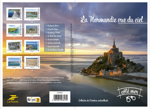 Collector 8 timbres - La Normandie vue du ciel - Côté mer - Lettre Verte