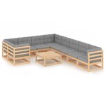 vidaXL Salon de jardin 10 Pièces avec coussins Bois de pin massif