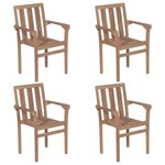 vidaXL Chaises de jardin empilables avec coussins lot de 4 Teck solide
