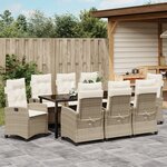 vidaXL Ensemble de salle à manger de jardin 9 pièces avec coussins en rattan poly beige