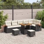 Ensemble de Canapés de Jardin de 9 Pièces avec Coussins Rattan Poly Noir Acacia
