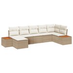 vidaXL Ensemble de canapé de jardin 7 pièces avec coussins Beige Poly Rattan Acacia