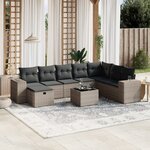 vidaXL Salon de jardin 9 Pièces avec coussins gris résine tressée