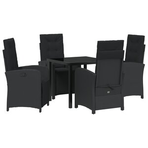 vidaXL Ensemble de salle à manger de jardin 5 pièces avec coussins en poly rotin noir