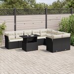 vidaXL Salon de jardin 10 Pièces avec coussins noir résine tressée