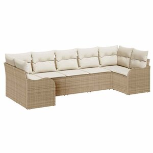 vidaXL Ensemble de canapé de jardin 7 Pièces Beige et blanc Poly rotin