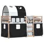 vidaXL Lit superposé avec rideaux blanc/noir 90x190 cm bois pin massif