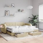 vidaXL Lit de jour avec gigogne et tiroirs crème 90x200 cm tissu