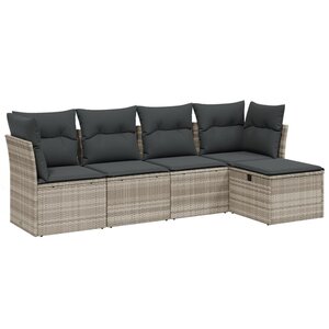 vidaXL Salon de jardin 5 Pièces avec coussins gris clair résine tressée