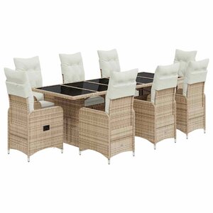 vidaXL Ensemble de bistro de jardin 9 Pièces coussins beige poly rotin