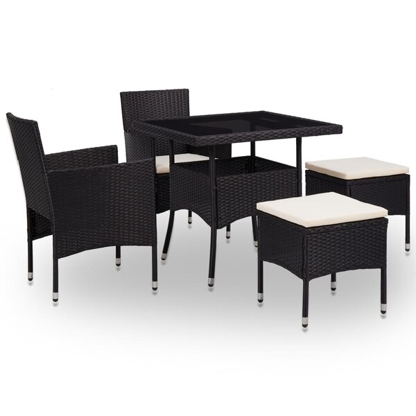 vidaXL Ensemble à manger d'extérieur 5Pièces Noir Résine tressée et verre