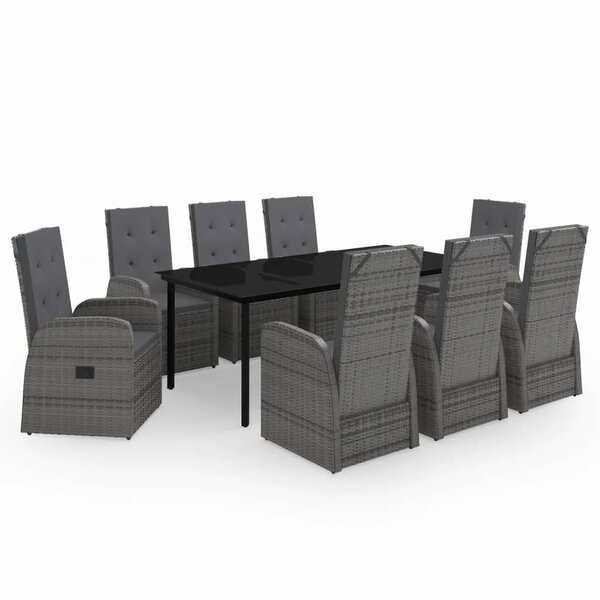 vidaXL Ensemble de salle à manger de jardin avec coussins 9 Pièces Gris