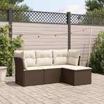 vidaXL Salon de jardin 4 Pièces avec coussins marron résine tressée
