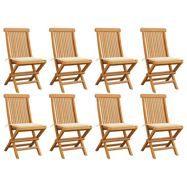 vidaXL Chaises de jardin et coussins crème lot de 8 Bois teck massif