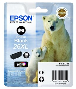 Cartouche jet d'encre originale n° 26xl noir photo c13t26314010 epson