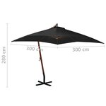 vidaXL Parasol suspendu avec mât Noir 3x3 m Bois de sapin massif