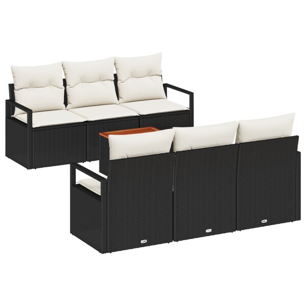 Ensemble de Canapé Jardin vidaXL 7 Pièces avec Coussins Noir Poly Rattan Acacia