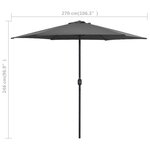 vidaXL Parasol d'extérieur et mât en aluminium 270x246 cm Anthracite