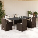 vidaXL Ensemble à manger de jardin et coussins 7 Pièces marron rotin