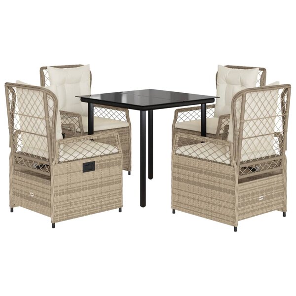 vidaXL Ensemble à manger de jardin avec coussins 5Pièces Beige poly rotin