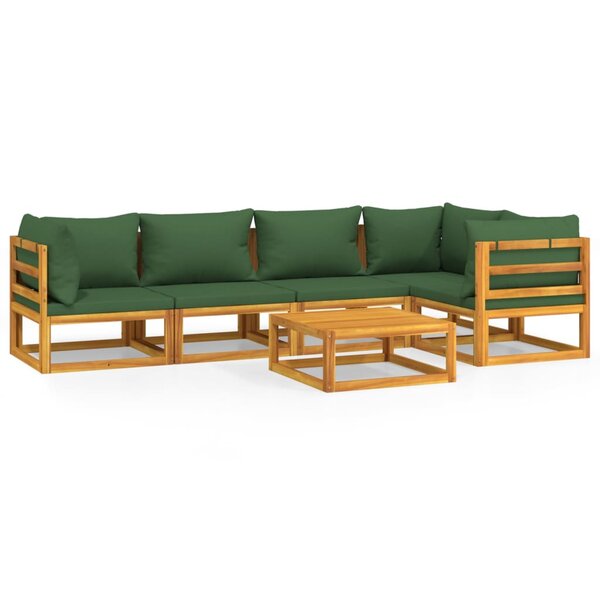 vidaXL Salon de jardin 6 Pièces avec coussins vert bois massif
