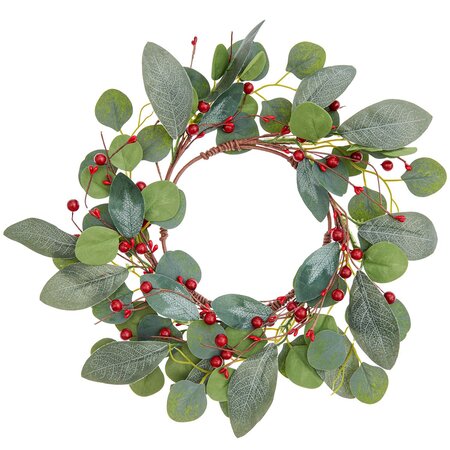 Couronne d'eucalyptus et baies rouges Ø 16 5 cm