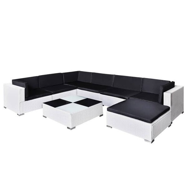 vidaXL Salon de jardin 8 Pièces avec coussins Résine tressée Blanc