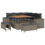 Ensemble de Canapés de Jardin 8 Pièces avec Coussins en Rattan Poly Gris Acacia
