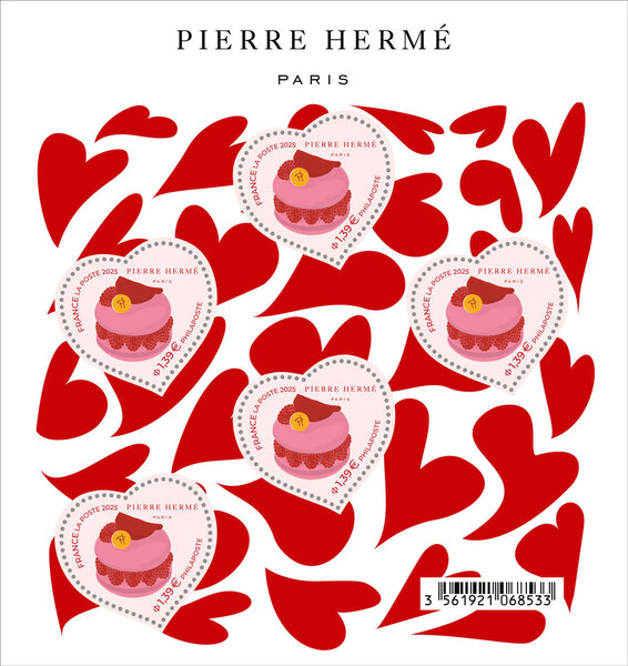 Bloc de 5 timbres coeur - Pierre Hermé Paris - Lettre verte - 20g
